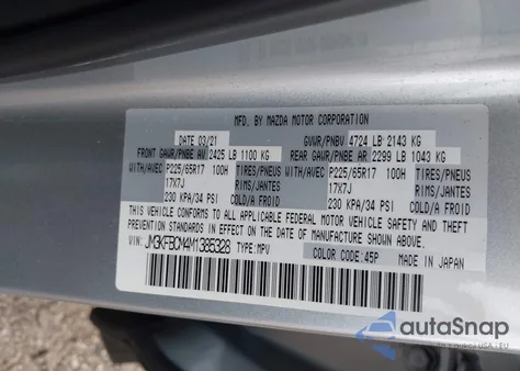 2021 Mazda Cx-5 Touring z USA, uszkodzony, nr VIN JM3KFBCM4M1385328